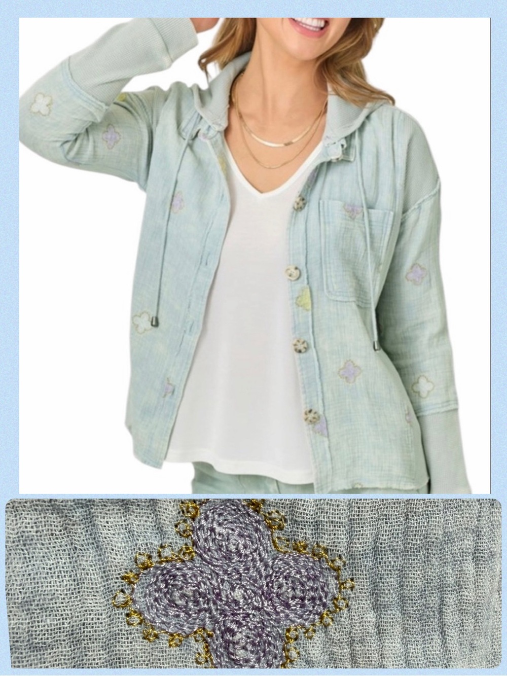 Mystree NWT (less saturated than in stock photo) Button-Up Hoodie w embroiderie